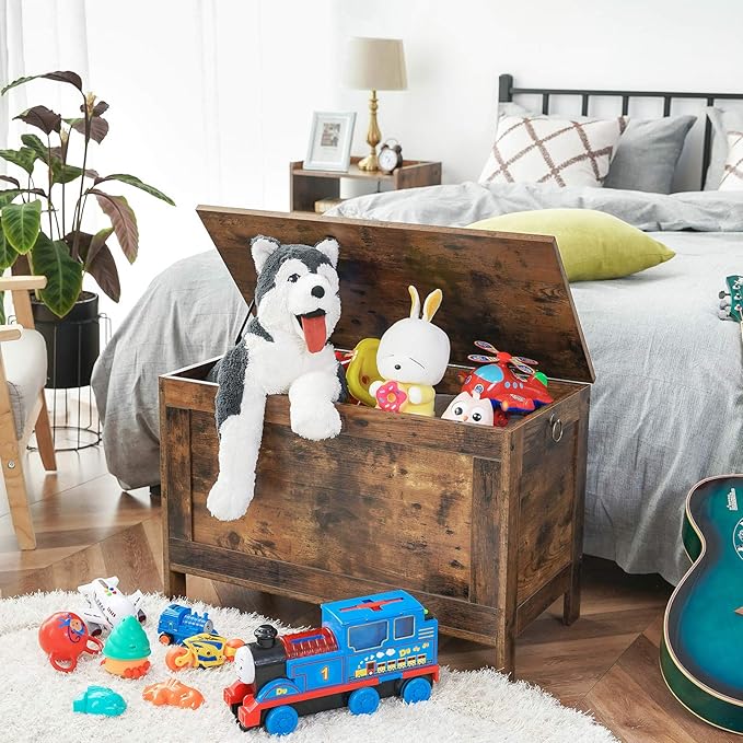 HOOBRO Toy Box, Retro Wooden Look Storage Chest with Safety Hinge, Entryway Storage Bench Supports 220 lb, 29.9 x 15.7 x 18.9