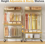 ULIFHOME P1 Rolling Clothes Rack, Portable Wardrobe Closet with Wheels, Heavy-Duty Closet Clothing Rack for Hanging Clothes, 