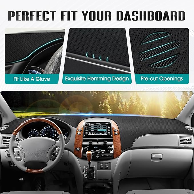FIILINES Dash Cover for 2004-2010 Toyota Sienna, Dashboard Mat Accessories Dash Cover Sunshade Nonslip Mesh Protector No Glar
