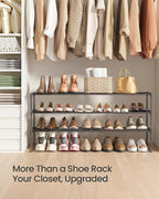 SONGMICS Shoe Rack, 3-Tier Shoe Organizer, Metal Storage Shelf, Upright or Upside Down, for 20-24 Pairs, Stackable, for Entry