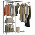 MZG Heavy Duty Rolling Garment Rack 3 Tiers Adjustable Wire Shelving Clothes Rack with 2 Rods Storage Closet Clothing Rack Bl