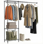 MZG Heavy Duty Rolling Garment Rack 3 Tiers Adjustable Wire Shelving Clothes Rack with 2 Rods Storage Closet Clothing Rack Bl