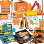AUTODECO 131 Pieces Car Emergency Safety Kit Bag with Air Compressor Jumper Cable Tire Pressure Gauge Roadside Emergency Car 