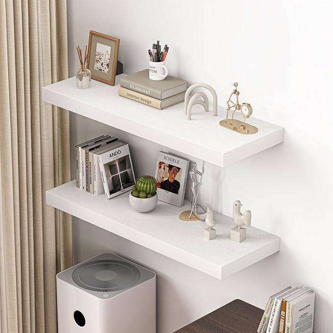 Dreamland 40" Floating Shelves for Wall, 12" Deep Thicker White Floating Shelves, Wall-Mounted Shelves for Bedroom, Living Ro