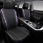 CAR PASS Leather Diamond Bling Car Seat Cover 2 Front Interior Sets, Waterproof Universal Shining Glitter Crystal Sparkle Fit for 95% Automotive Truck SUV Cute Women Girl, Black Purple Rhinestone
