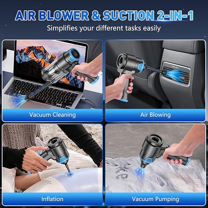 KMM Handheld Car Vacuum Cleaner, 16000PA Air Duster & Vacuum Cleaner, 120W High Power Hand Held Vacuum Cordless, Portable Vac