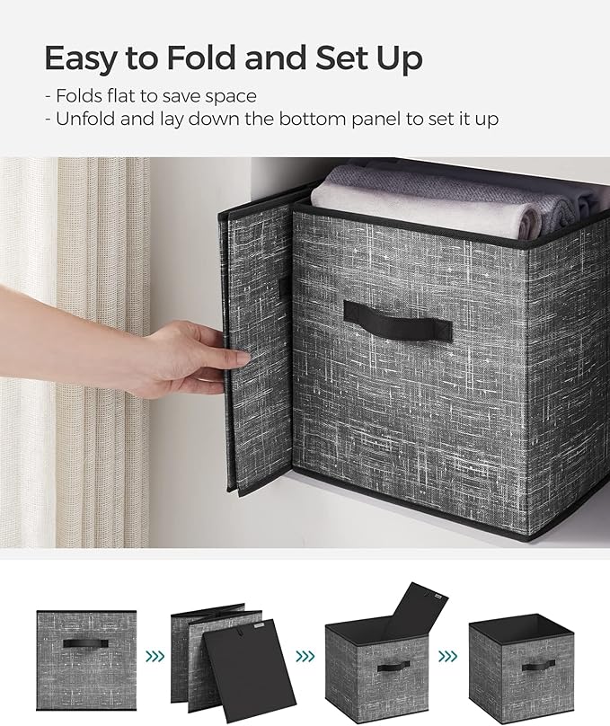 SONGMICS Storage Cubes, 13-Inch Non-Woven Fabric Bins with Double Handles, Set of 6, Closet Organizers for Shelves, Foldable,