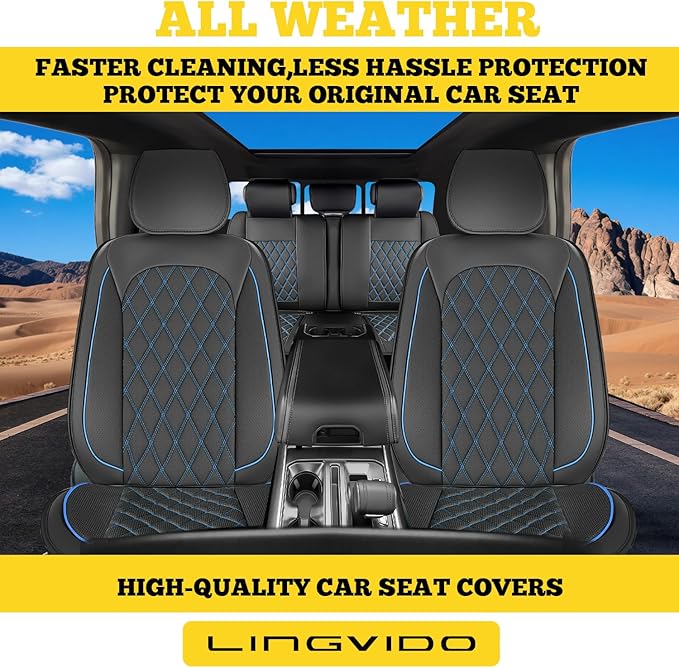 LINGVIDO Car Seat Covers Full Set (5 Seats) - Premium Perforated Nappa Leather, Waterproof Shield, Omni-Adapt Fit SUVs Sedans
