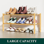 Smiry Shoe Rack, 2 Tier Bamboo Shoe Organizer, Stackable Free Standing Wooden Shoe Storage Shelf for Closet, Entryway, Front 