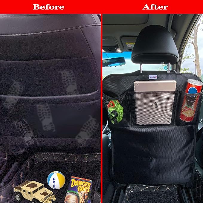Meolsaek Kick Mats Back Seat Protector, Waterproof Oxford Seat Back Protector, Car Seat Back Protector for Kids, Back of Seat Protector for Kids Feet Car Seat (Black B -2pc)
