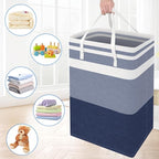 BlissTotes 3-Pack Laundry Basket, Freestanding＆Waterproof Laundry Hamper, Collapsible Tall Clothes Hamper with Easy Carry Han