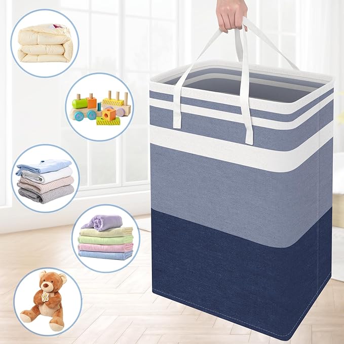 BlissTotes 3-Pack Laundry Basket, Freestanding＆Waterproof Laundry Hamper, Collapsible Tall Clothes Hamper with Easy Carry Han