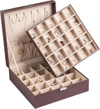 Frebeauty Earring Organizer Classic Jewelry Box 50 Slots Double Layer Jewelry Storage Case with 6 Necklace Hook and Bracelet 
