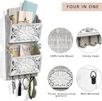 2-Slot Mail Organizer Wall Mount with 4 Hooks, Rustic Key and Mail Holder for Home Decorative, Wooden Key Hangers Wall File O