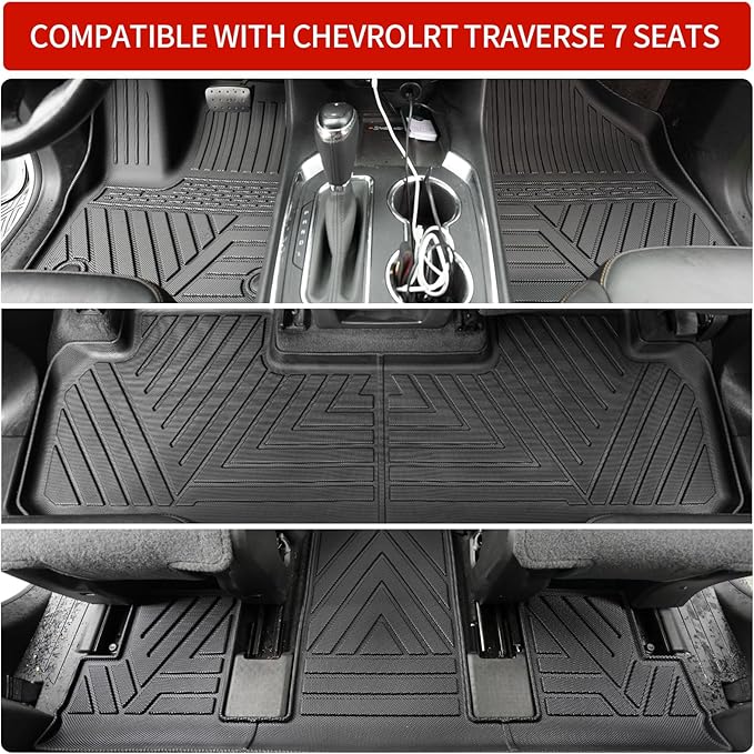 Floor Mats Compatible with 2018-2023 (Fit 2024 Traverse Limited) Chevrolet Traverse Cargo Liner Mat Back Seat Cover 7 Seat 2023 Chevy Traverse Accessories (Trunk Mat+Backrest Mats+Floor Mats)