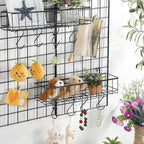 Black 4 Pack Grid Wall Hanging Baskets with 16 S Hooks, 15.8 x 3.9 x 3.2 Inch Metal Wire Wall Mount Storage Baskets for Grid 