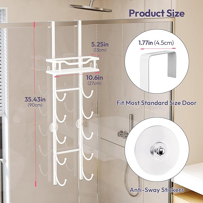 SWTYMIKI Over the Door Towel Rack - 6 Tier Towel Racks for Bathroom Wall Mounted, Towel Holder with Shelf, Hanging Rolled Tow