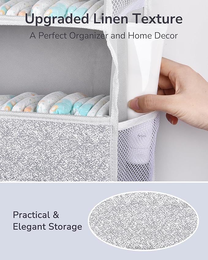 ULG 1 Pack Over Door Organizer with 5 Large Pockets 10 Mesh Side Pockets, Upgraded Linen Texture Over The Door Storage, 44 lb