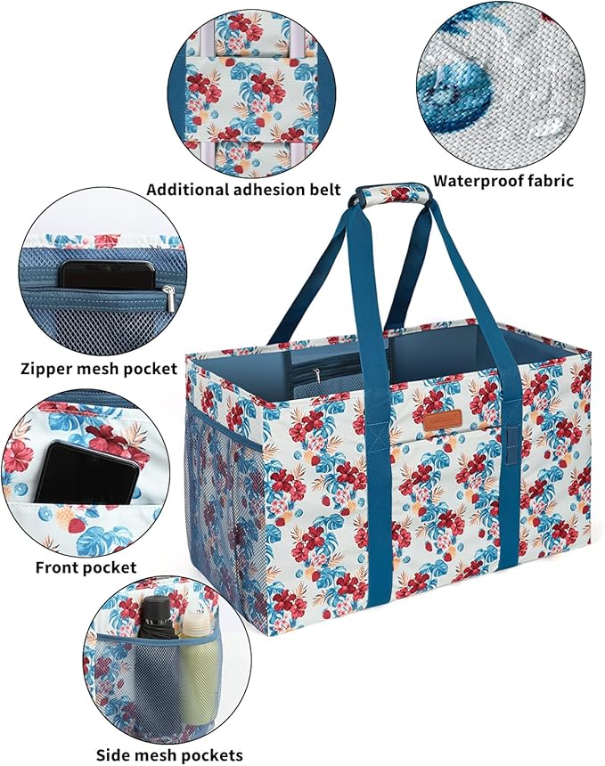 WONDAY Extra Large Reusable Grocery Bag Carrier with Handle, Thirty One Utility Tote Foldable for Shopping and Beach