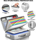 Fireproof Document Box, Hard Case Highly Flame-Resistant Fire Proof Waterproof File Organizer with Lock, Portable Fire Safe f