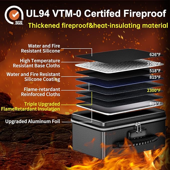 ENGPOW Fireproof Money Box, Small Hard Case Fireproof Box with Fireproof Zipper ＆ Lock, 6400°F Heat Insulated Fireproof Water