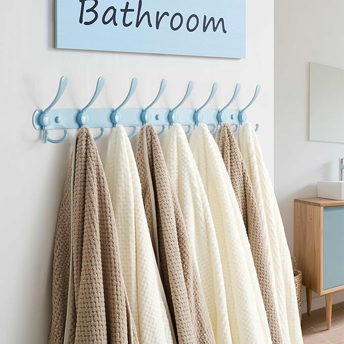 Dseap Coat Rack Wall Mount - 29.5” Long 8-Tri-Hooks Heavy Duty Coat Hanger Rail Wall Hooks for Hanging Coats Hats Clothing Cl