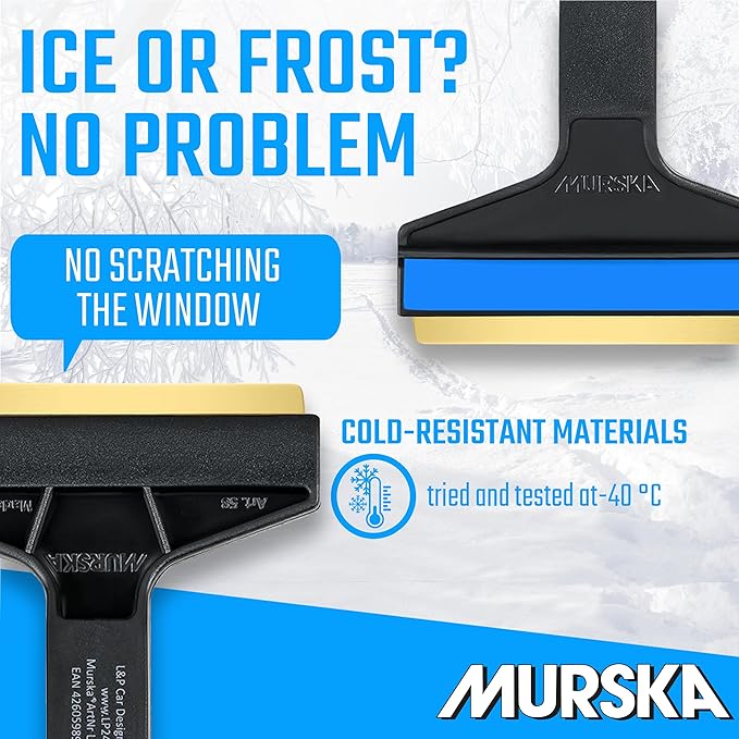 Ice Scraper Long Handle 2 Pack Car Ice Scraper Brass Blade 14,5 inch Ice Scraper for Car Snow Scraper Ice Scrapers for Car Windshield Original Murska Europe (2-Pack L&P A055 Black Blue)
