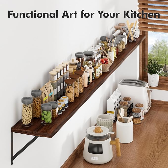 Floating Shelves for Wall, 24W x 8D Wide Bookshelf with Brackets Set of 3, Wood Wall Mounted Shelves for Living Room, Kitchen