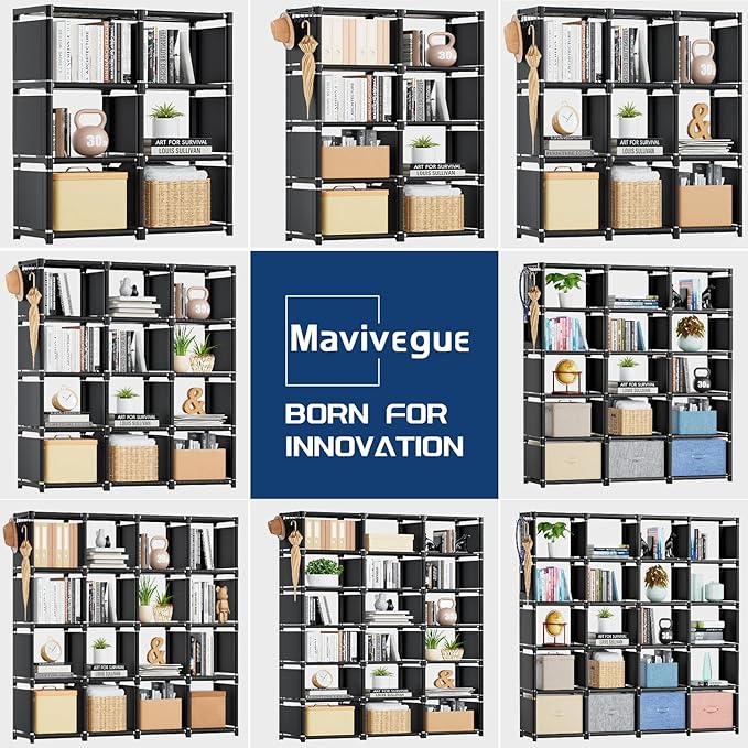 Mavivegue Book Shelf, 12 Cube Storage Organizer, DIY Bookcase, Metal Cube Bookshelf, Cubbies Closet Storage Organizer Shelves