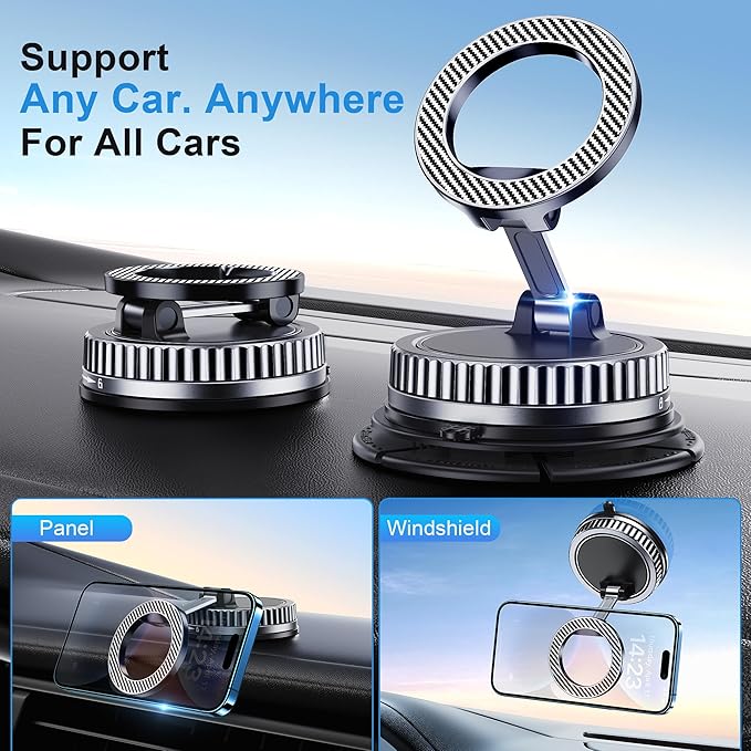 Car Phone Holder for Magsafe [2026 89+LBS Suction & 3700gf Magnetic] 360° Adjustable Cell Phone Mount, Phone Holders for Your Car Accessories Kit for iPhone 17-12 Series