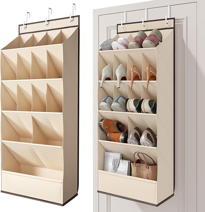 15 Pockets Over the Door Shoe Organizer, Shoe Rack for Closet Door with Large Breathable Pockets, Hanging Shoes Rack for Boot