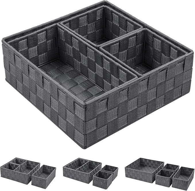 Posprica Woven Storage Baskets for Organizing, Small Baskets Cube Bin Container Tote Organizer Divider for Drawer, Closet, Sh