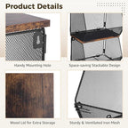 Joyibay 4 Pcs Stackable Fruit Baskets, Metal Mesh Wall Storage Baskets with Wooden Lids, Folding Wire Organizers for Kitchen 