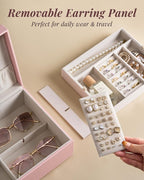 pickpiff 2 Layer Jewelry Box Organizer for Women, Jewelry Organizer with Handle & Removable Tray, Necklace Holder Ring Earrin