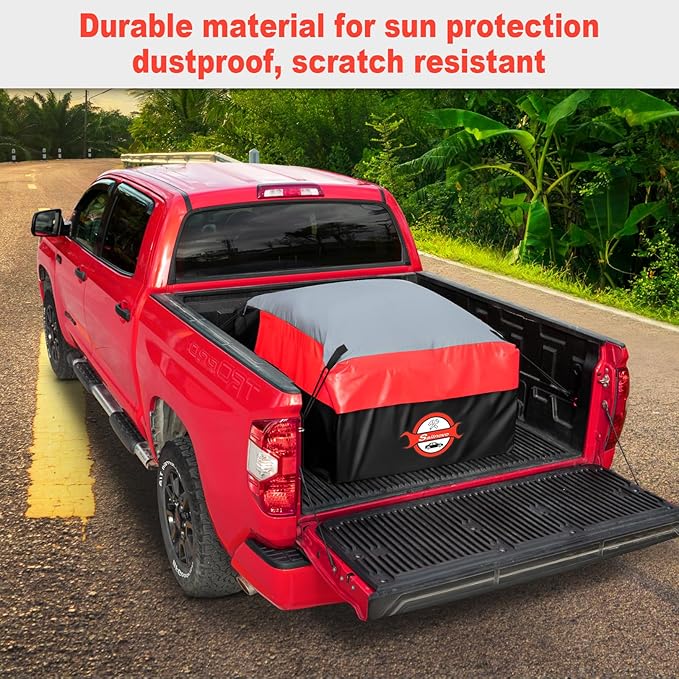 Sailnovo Truck Bed Cargo Bag, 26 Cubic ft Waterproof Cargo Bag for Truck Bed, Heavy Duty PVC Truck Cargo Bag Fits Any Truck Size with 6 Stretch Cord, Packing Bag (50''x40''x22'') Red