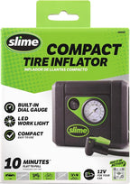 Slime 40060 Tire Inflator, Compact, Portable Car Air Compressor, Analog, Quick Connect Air Hose, Flat Tire Puncture Repair, 12V, 10 min inflation