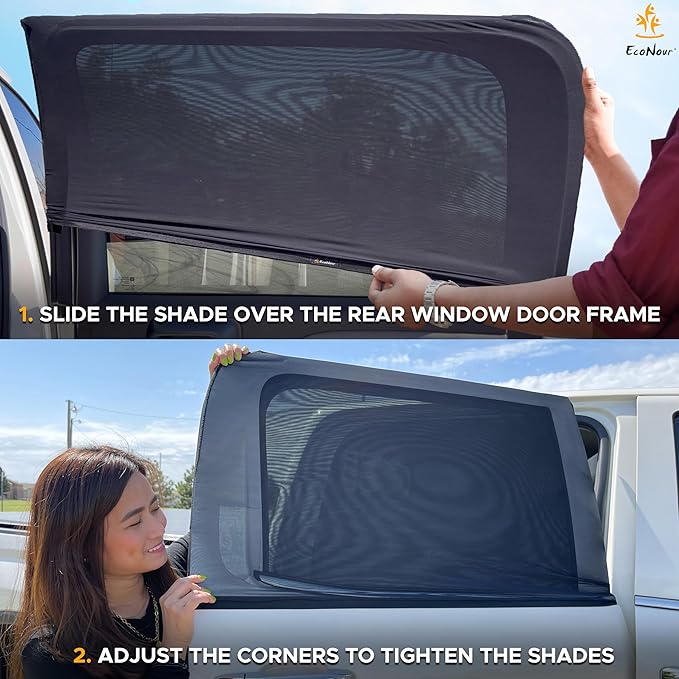 EcoNour Car Rear Window Sun Shades Compatible for Toyota Tundra | 2Pack-Sun Shade,100% UV & Mosquito Protection | Breathable Mesh Rear Window Covers for Privacy & Blackout-Car Window Accessories