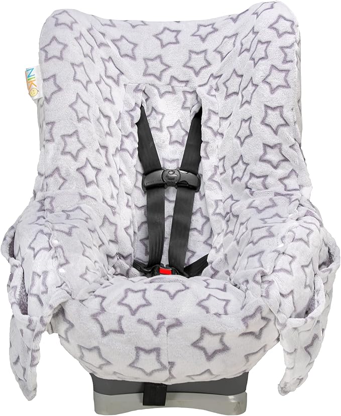 Niko Easy Wash Children's Car Seat Cover & Liner -Minky -Silver Star -Perfect for Winter Weather-Universal Fit -Crash Tested 