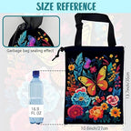Car Garbage Bag Colorful Flowers and Butterflies Hanging Canvas Car Trash Bag Waterproof Drawstring Car Back Seat Organizer for Car Back Front Seat Console with Adjustable Buckle