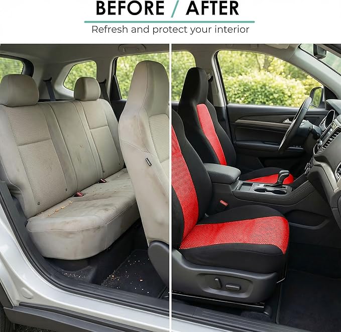 FH Group Automotive Full Car Seat Covers for SUV, Trucks, Sedan and More - Universal Fit Front High Back & Rear Solid Bench D