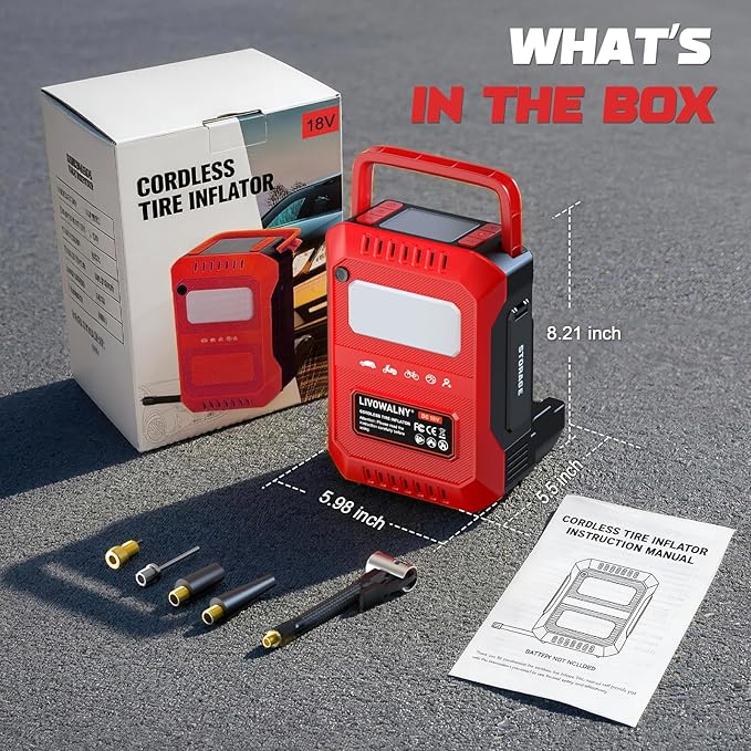 5X Faster Tire Inflator Portable Air Compressor, 160PSI Cordless Air Pump Compatible with Milwaukee 18V Battery with Digital Pressure Gauge, LED Light, Deflator & Auto Shut-Off for Car, Bicycle, Truck