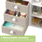 Large Makeup Organizer Countertop With Brush Holder Drawer For Vanity,Bamboo Bathroom Counter Organizers And Storage,Cosmetic
