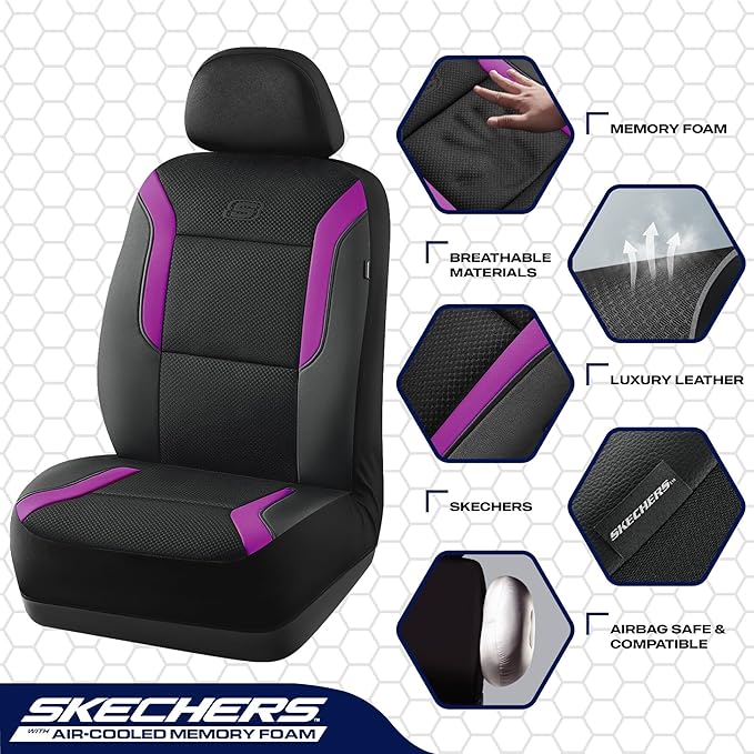 Skechers Memory Foam™ Car Seat Covers, Air Cool Mesh Thick Seat Covers, Car Seat Full Sets, Airbag Compatible, Automotive Com