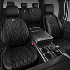CAR PASS 5 Seats Piping Luxury Faux Leather Seat Covers Full Set, Anti-Slip Waterproof Seat Covers Compatible with Front Armr