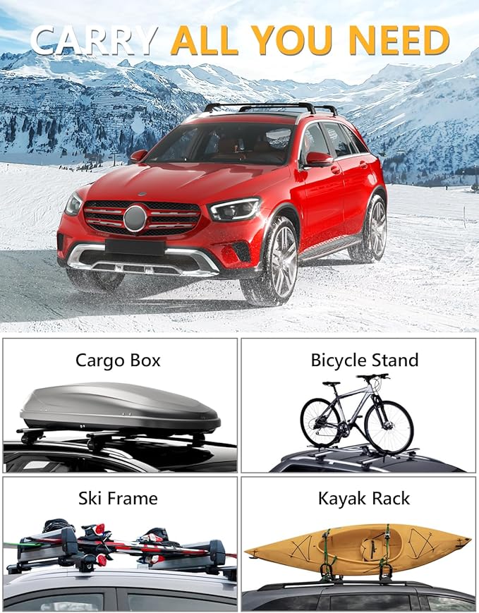 Tuyoung 220lb Lockable Roof Rack Cross Bars Compatible with Mercedes Benz GLC 2016-2022 with Flush Side Rails, Heavy Duty Aluminum Crossbar Cargo Bars Canoe Kayak Snowboard Rooftop Carrier Luggage