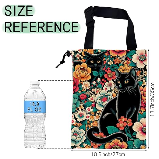Black Cats Car Trash Bag,Tropical Flowers Hanging Drawstring Car Garbage Bag,Waterproof Canvas Car Back Seat Organizer with Adjustable Buckle,for Vehicles,SUVs,Camping,Road Trips