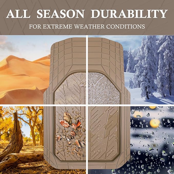 CAR PASS Floor Mats for Cars M-L Size, Heavy Duty Rubber Floor Mats with Trunk Cargo Liner, Universal Trim-to Fit Automotive Floor mats for Truck Van SUV Waterproof All Weather Car Mats All Beige