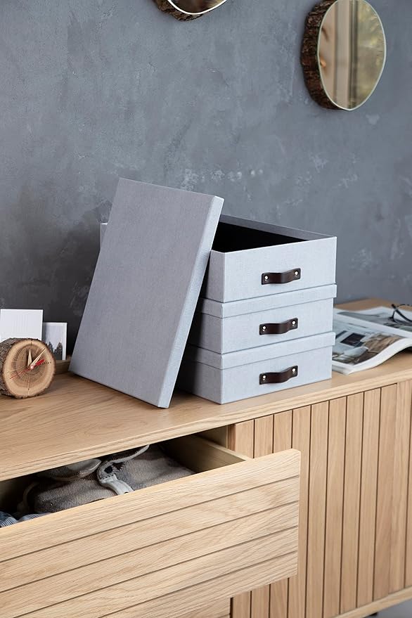 Bigso Oskar Canvas Fiberboard Document Letter Box | File Organizer Document Box for Important Paperwork | Document Storage Bo