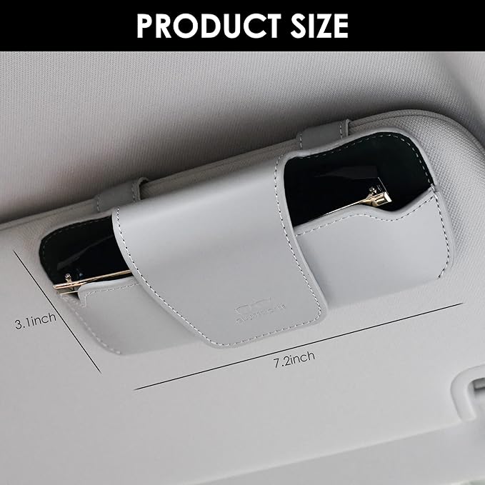 Sunglass Holder for Car Visor, Car Sunglasses Holder Leather, Eyeglasses Holder Glasses Storage Case Visor Accessories