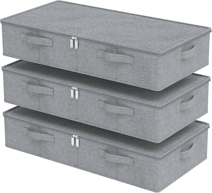 Underbed Storage Box, Foldable Under Bed Bins Container, Organizer Baskets with Lid for Organizing Clothes, Sheets, Pillows, 